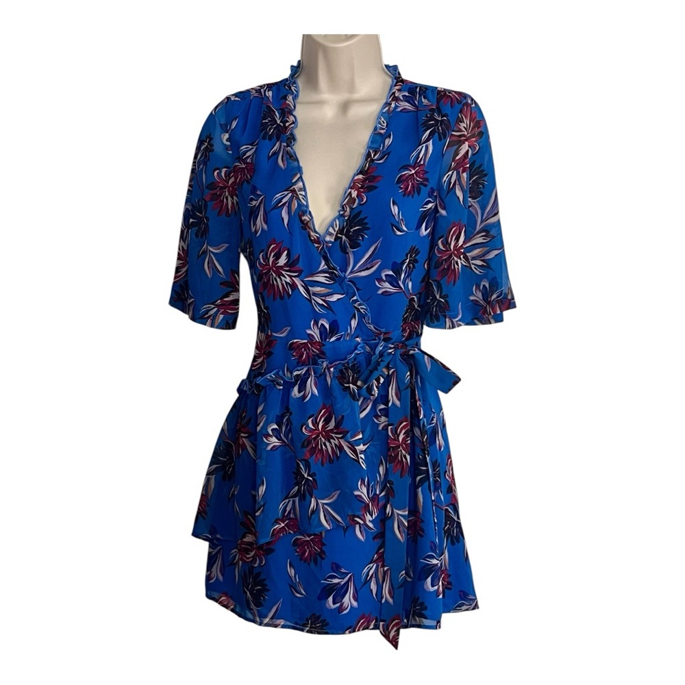 House of Harlow 1960 Revolve Blue Floral Mini Wrap Dress Size XXS